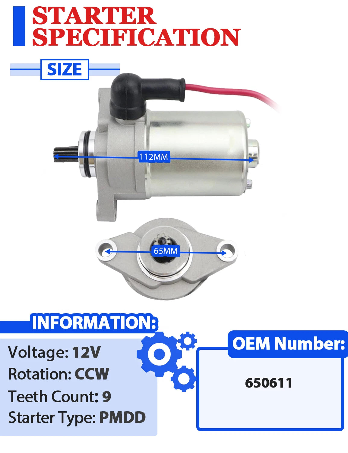 Starter Motor for E-TON AXL-90C Lightning 90 (90cc 2-Stroke)