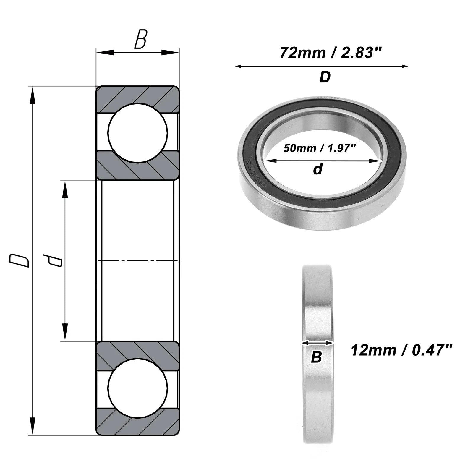 Deep Groove Ball Bearing 6910DDU for Scooter Skateboard (50x72x12mm)
