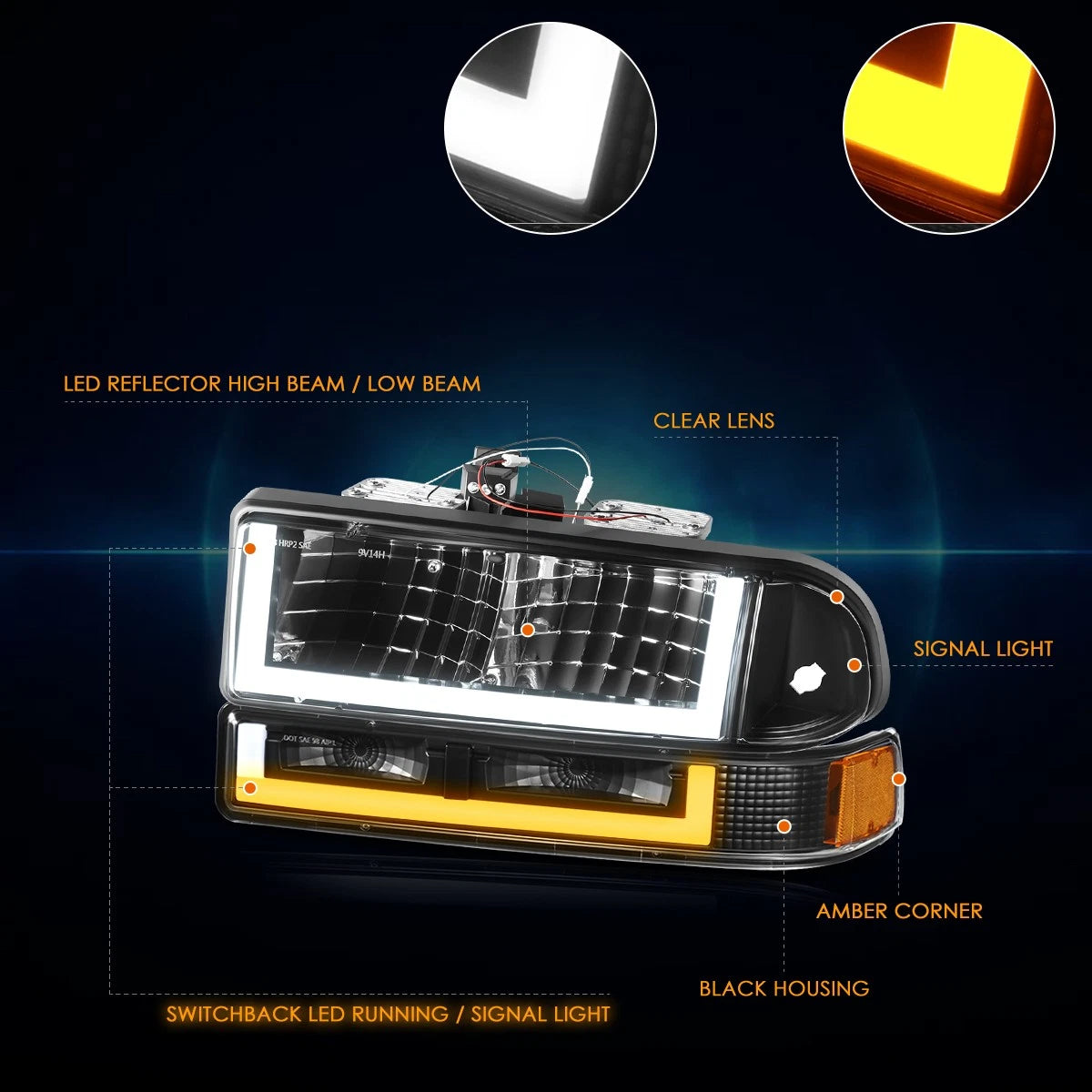 U-Shape LED DRL Switchback Headlights for Chevy Blazer/S10 (1998–2004)