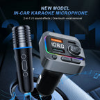 Bluetooth Karaoke Microphone FM Transmitter Charger for Universal Vehicles (12V-24V)