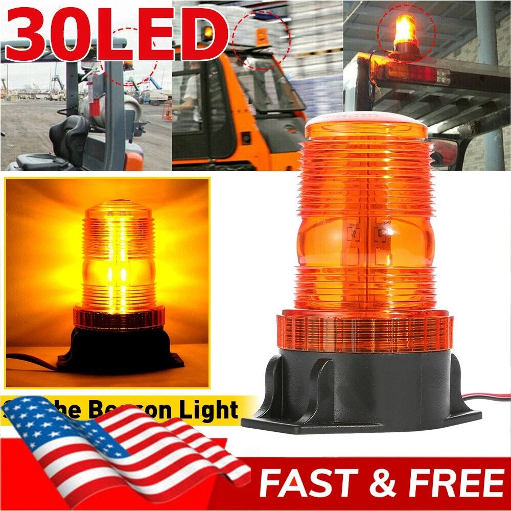 30LED Amber Rotating Strobe Light Beacon for Emergency Vehicles (12V-24V)