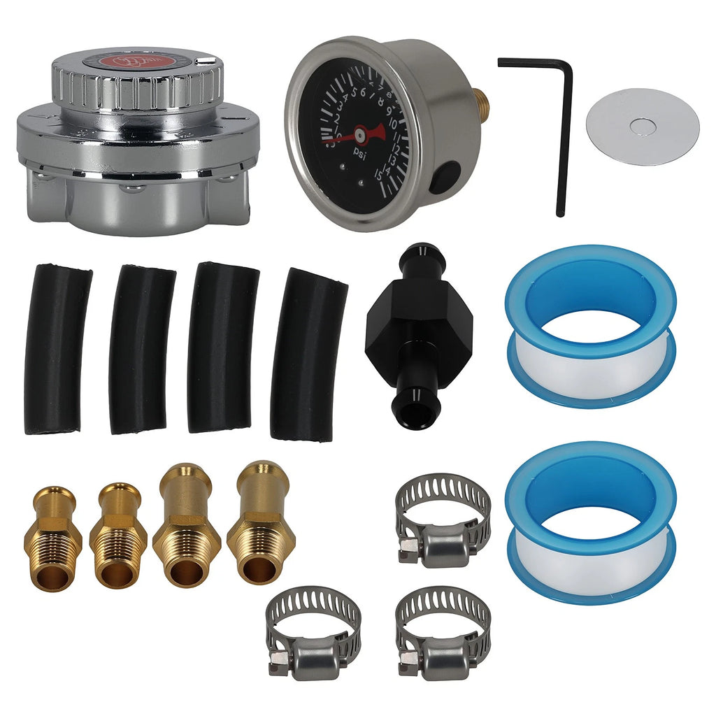 Adjustable Fuel Pressure Regulator with Gauge for Universal Fit (1-5 psi)