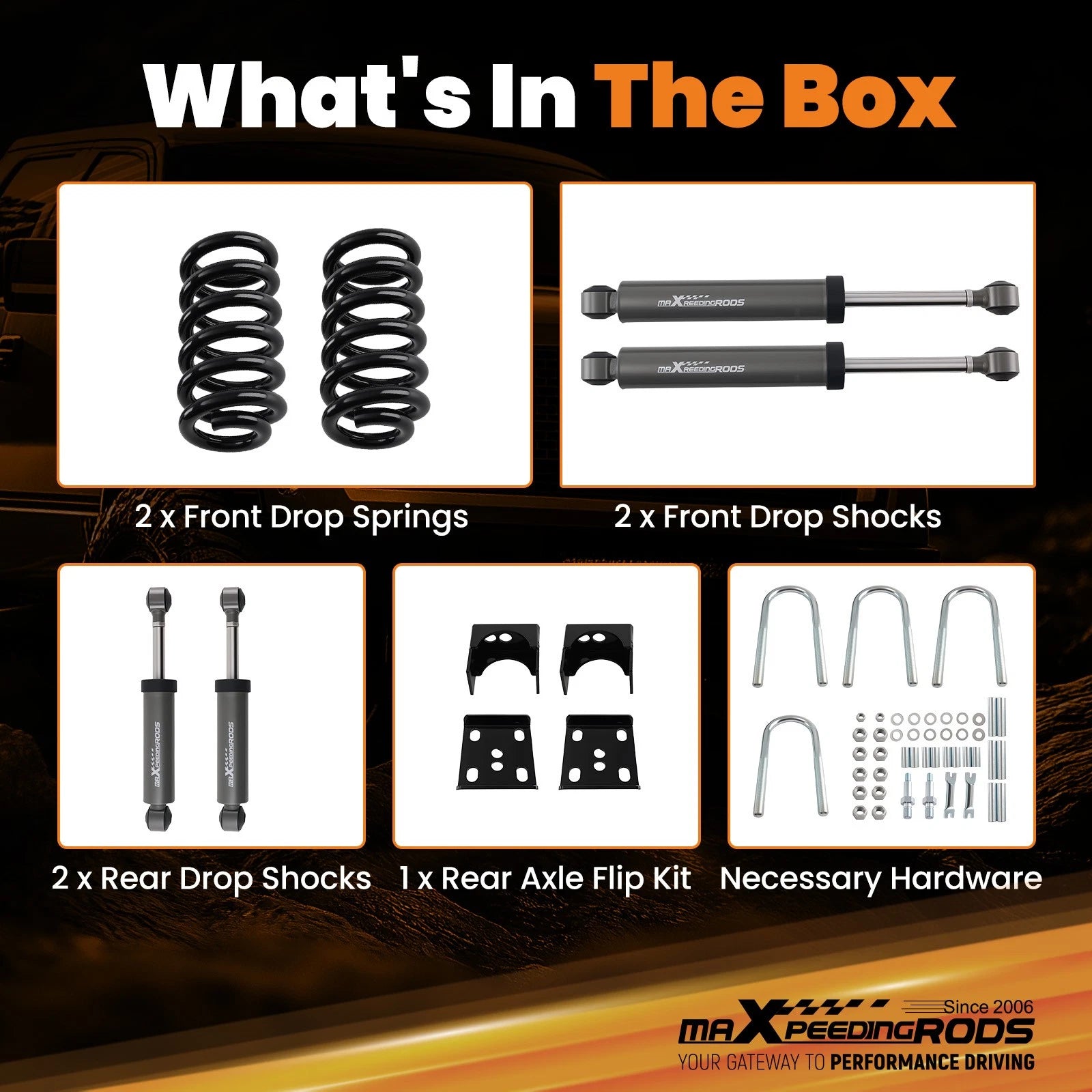 3" / 5" Drop Lowering Flip Kit for Chevy C10 GMC C15 (1973–1987) Springs Shocks