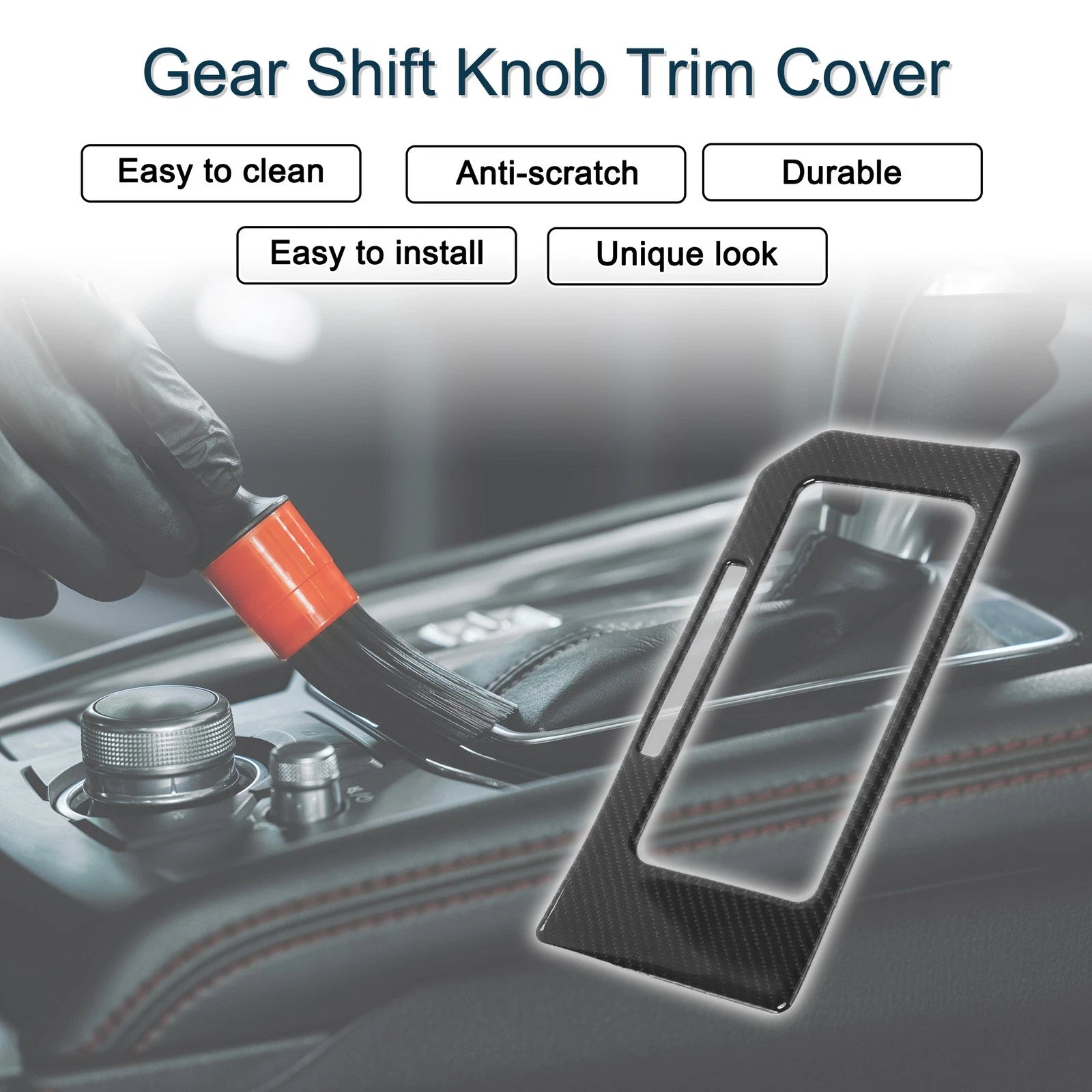 ABS Gear Shift Knob Cover Sticker for Ford F150 (2015–2020) Carbon Fiber Black