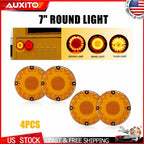 Set of 4 7" Round Amber 36 LED Truck Trailer Brake Lights Waterproof