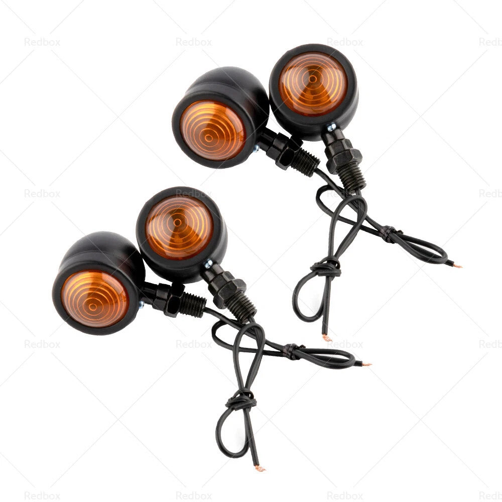 Set of 4 Black Amber Bullet Turn Signal Indicators for Universal Motorcycles