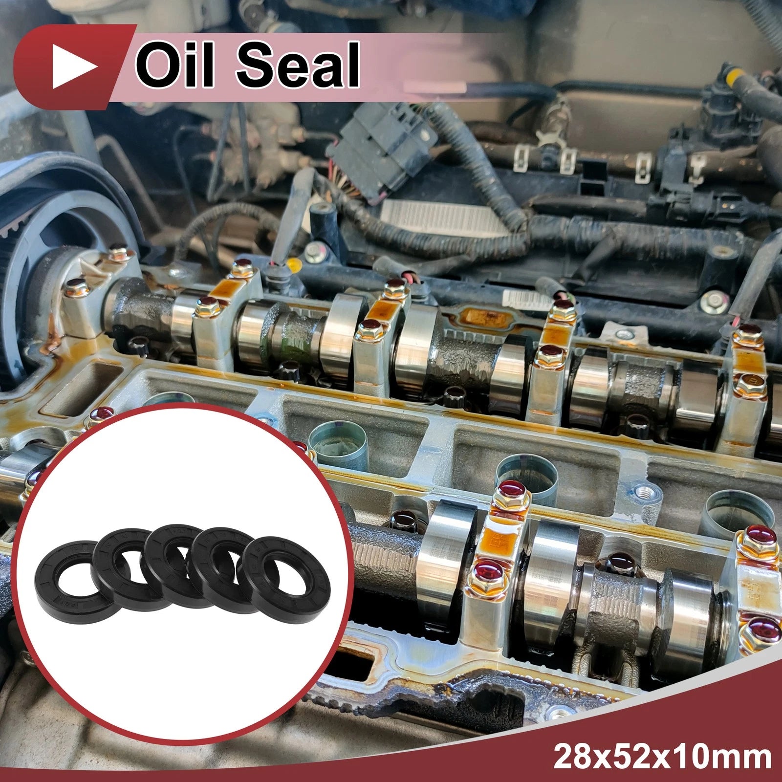 Set of 5 Rotary Shaft Oil Seals 28x52x10mm Nitrile Rubber 672668828533