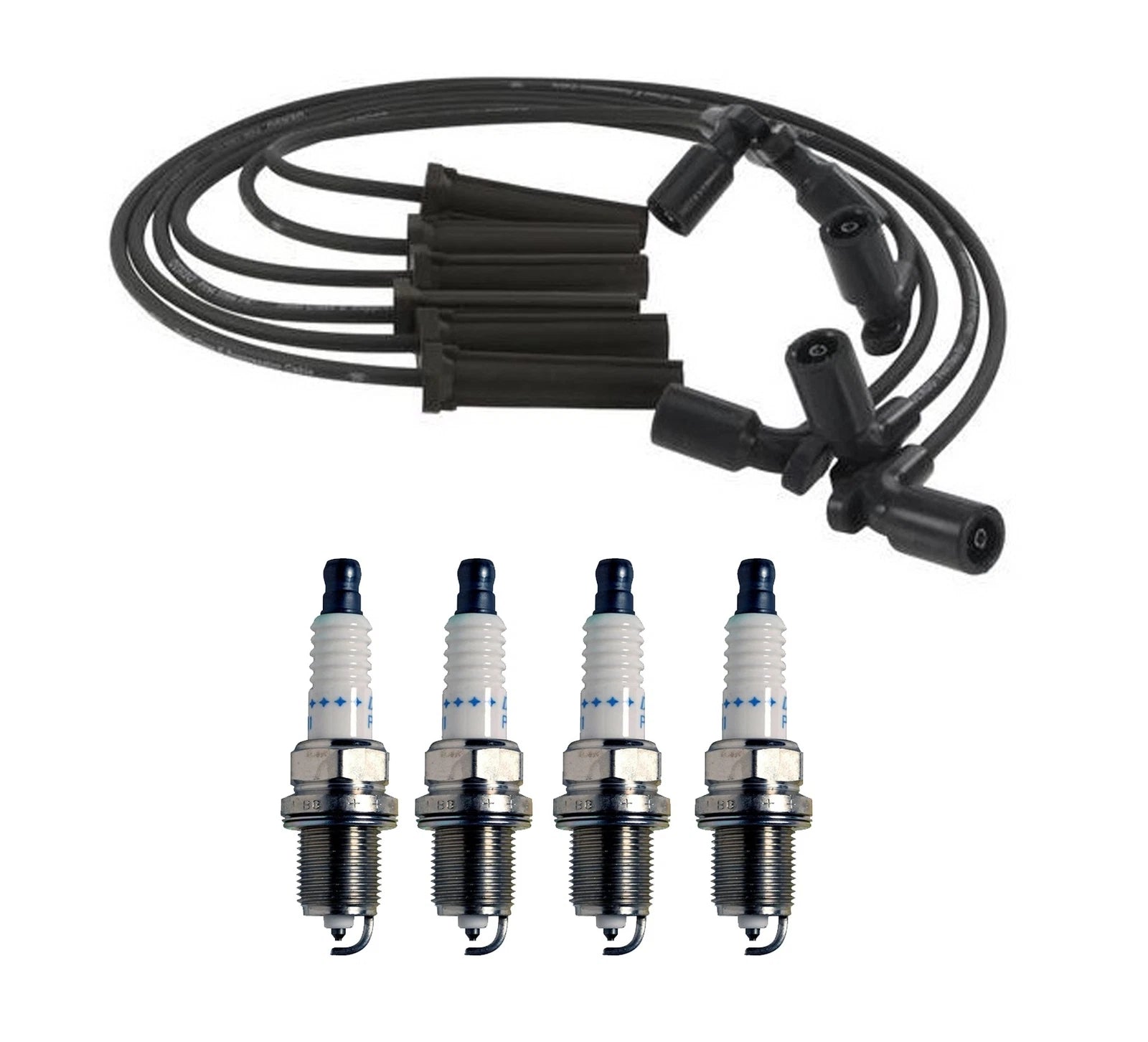 Denso 8mm Wire Set & 4 Double Platinum Spark Plugs for Mazda Tribute (2001–2008)