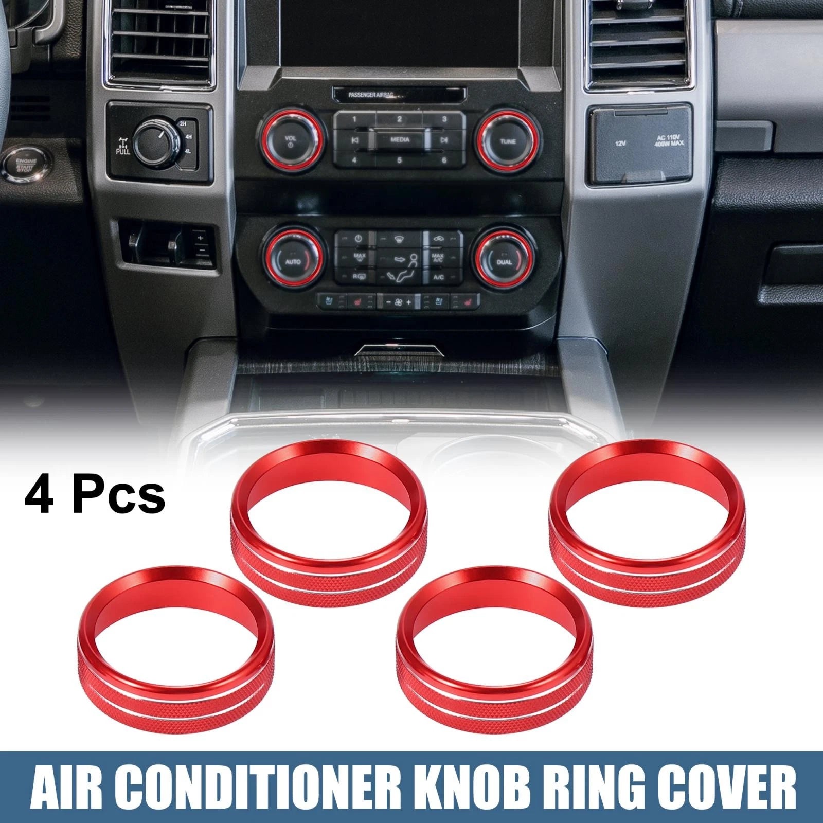 Set of 4 Air Conditioner Knob Ring Covers for Ford F150 XLT (2015–2019) Red
