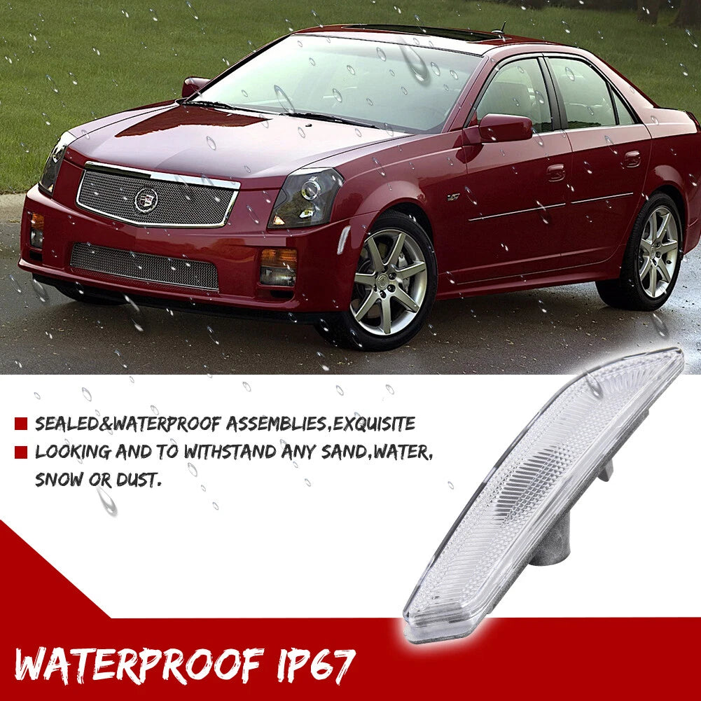 2X Clear Lens Front Bumper Side Marker Lights for Cadillac CTS (2003–2007)