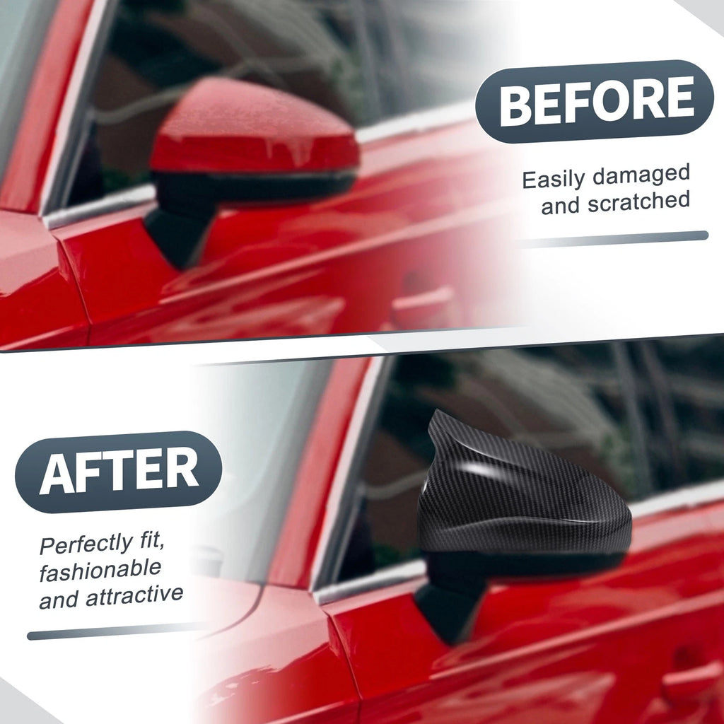 Pair Rearview Mirror Cover Cap Black Carbon Fiber for Audi RS3 A3 S3 (2015–2018)