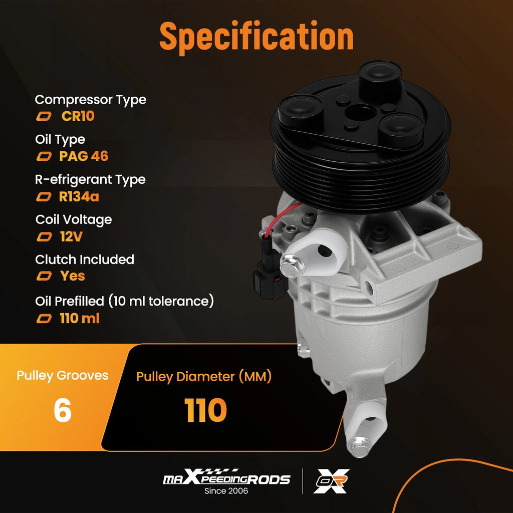 CR10 AC Compressor w/Clutch 6-Groove for Nissan Cube Versa (2009–2012) 92600CJ63E
