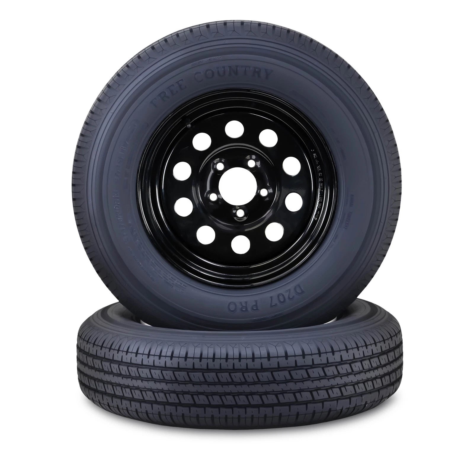 2 Free Trailer Tire Rims ST175/80R13 8-Ply 5 Lug x 4.5" Black Mod
