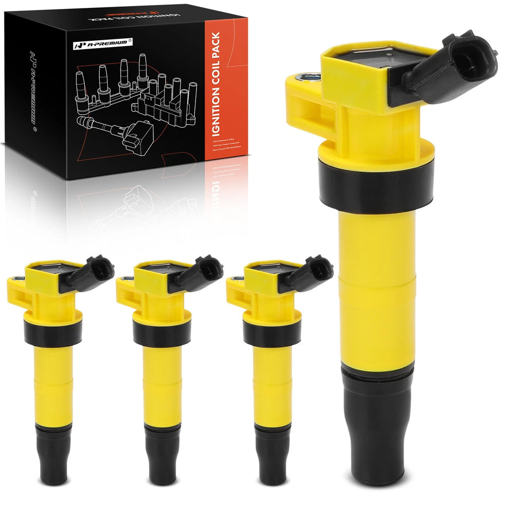 Set of 4 Yellow Ignition Coils for Hyundai Sonata (2008–2014) Kia Optima Sorento