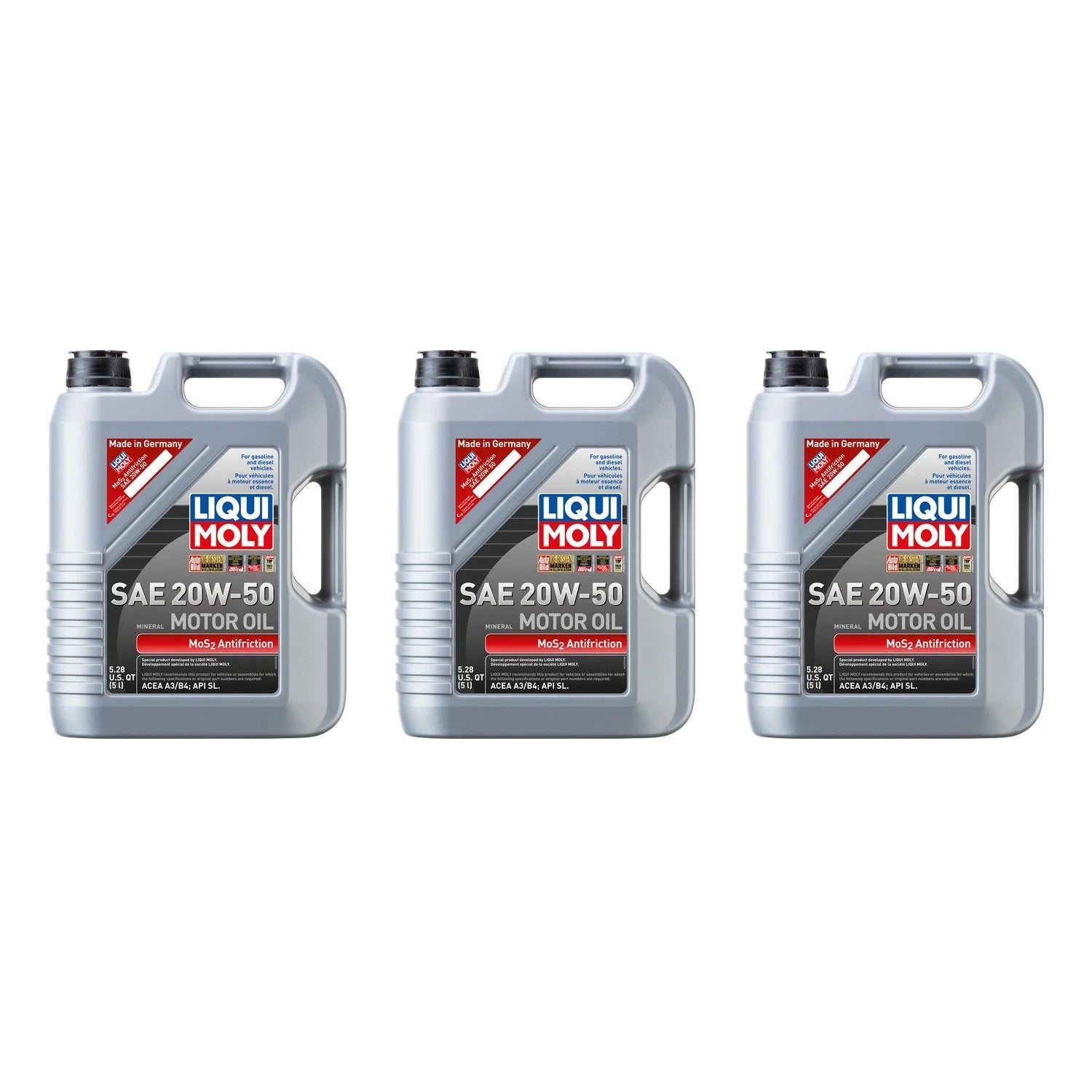 Set of 3 Liqui Moly MoS2 20W-50 Engine Motor Oil (15L Total)