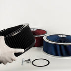 14" Round Deep Dish Air Cleaner Kit for Universal Vehicles (Chrome, Washable Filter)