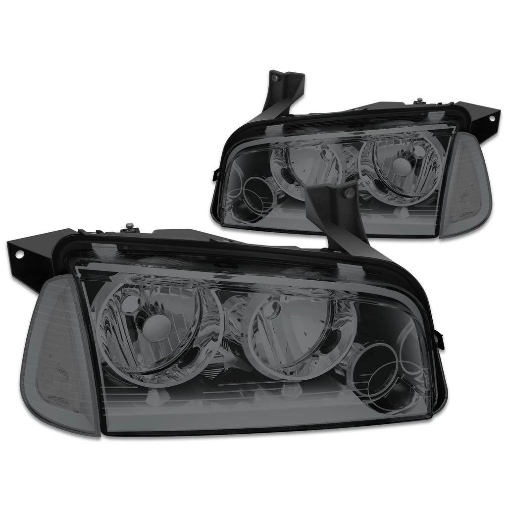 Pair of Smoked Headlights with Clear Turn Signal for Dodge Charger (2006–2010)