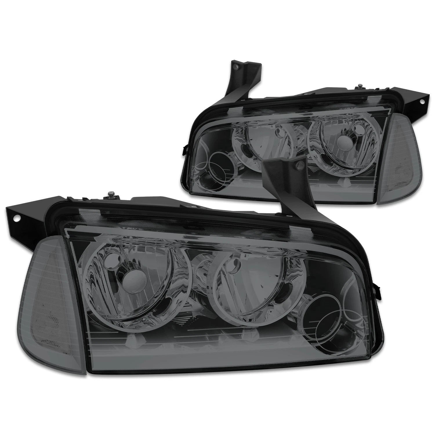 Pair of Smoked Headlights with Clear Turn Signal for Dodge Charger (2006–2010)