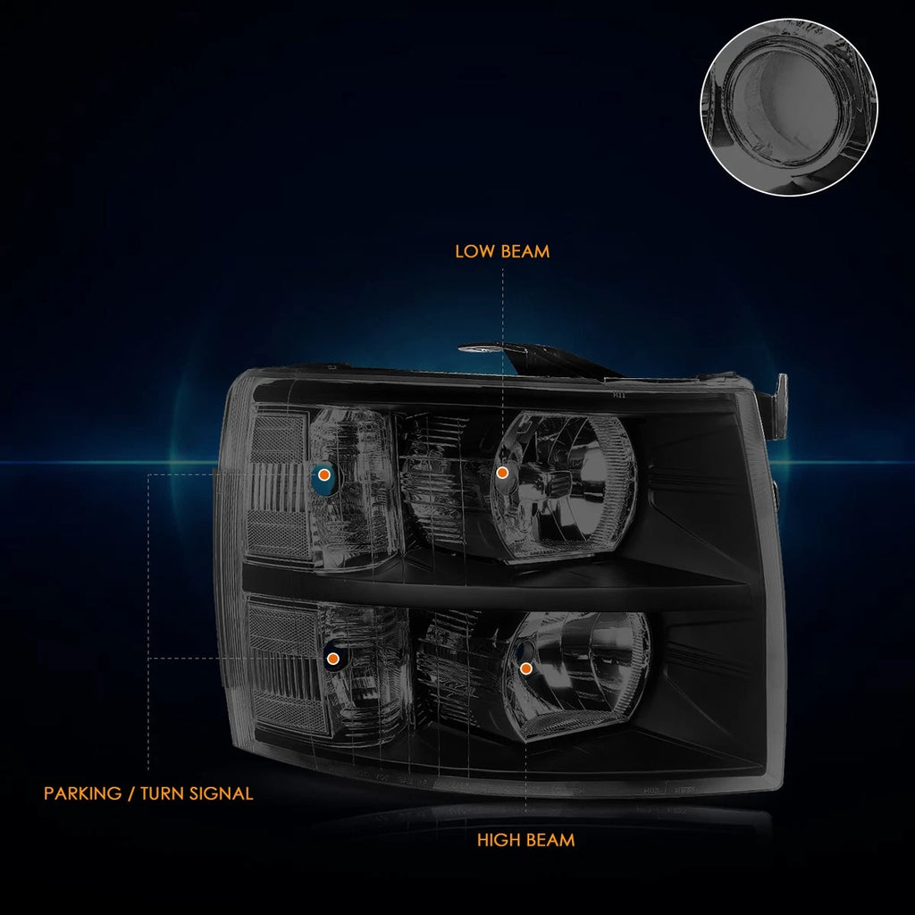Headlight Replacement for Chevy Silverado (2007–2014) Smoked Housing Clear Corner