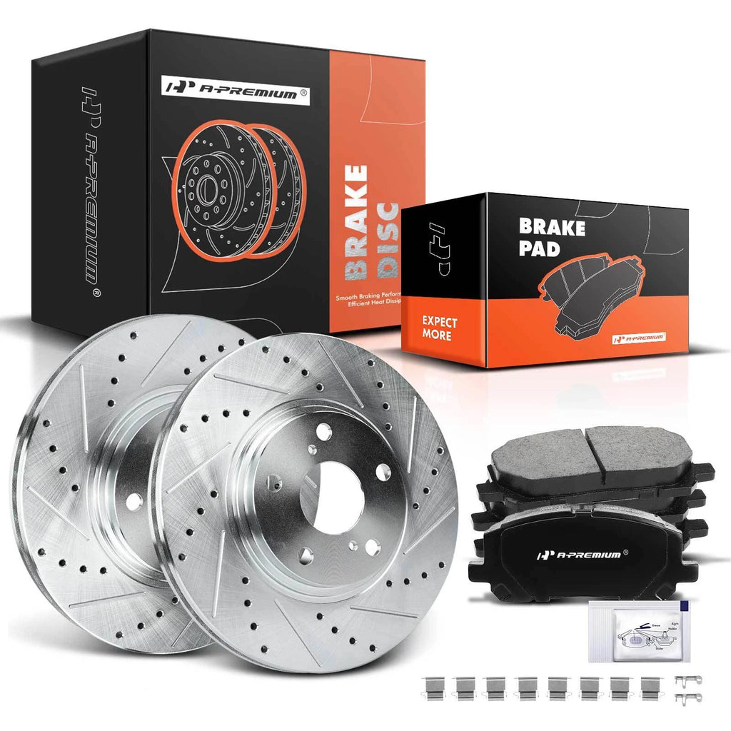 Front Drilled Brake Rotor and Ceramic Pad for Toyota Highlander (2001-2007)