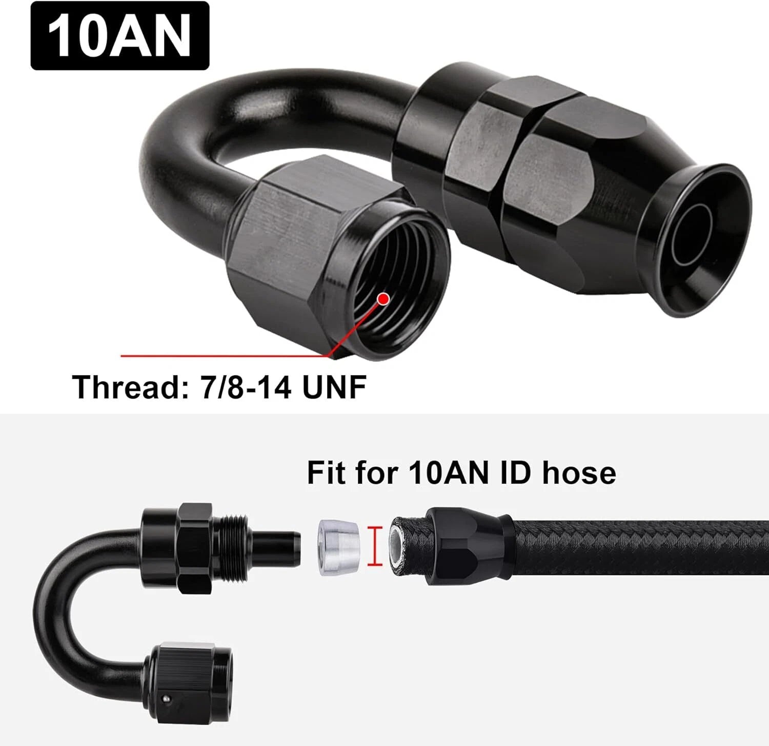 PTFE Hose End Fitting 10AN 180 Degree Black for PTFE E85 (2015-2025)