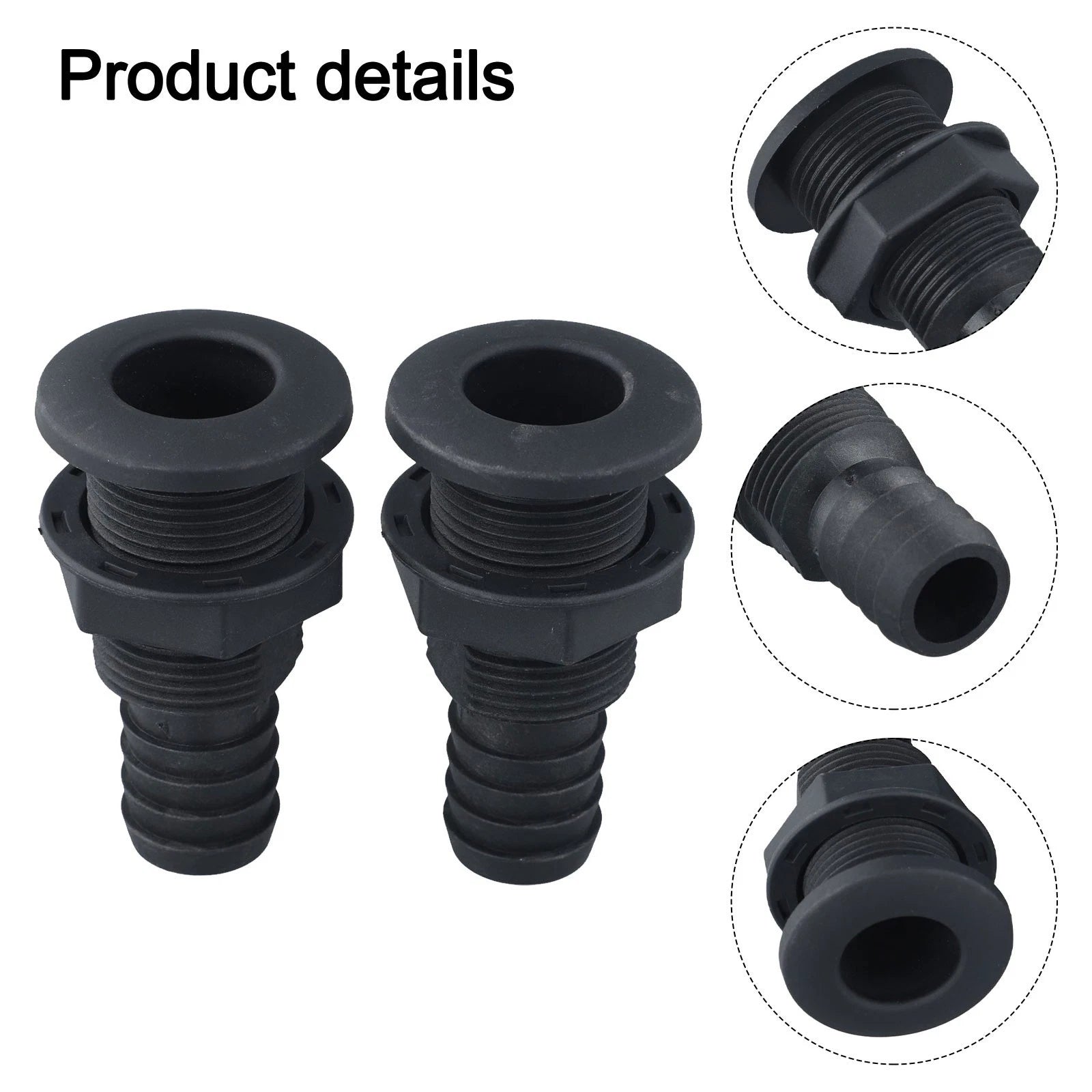 2Pcs Black Thru Hull Connectors for Marine Applications