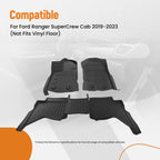 All Weather Floor Mats for Ford Ranger SuperCrew Cab (2019–2023) TPE Rubber