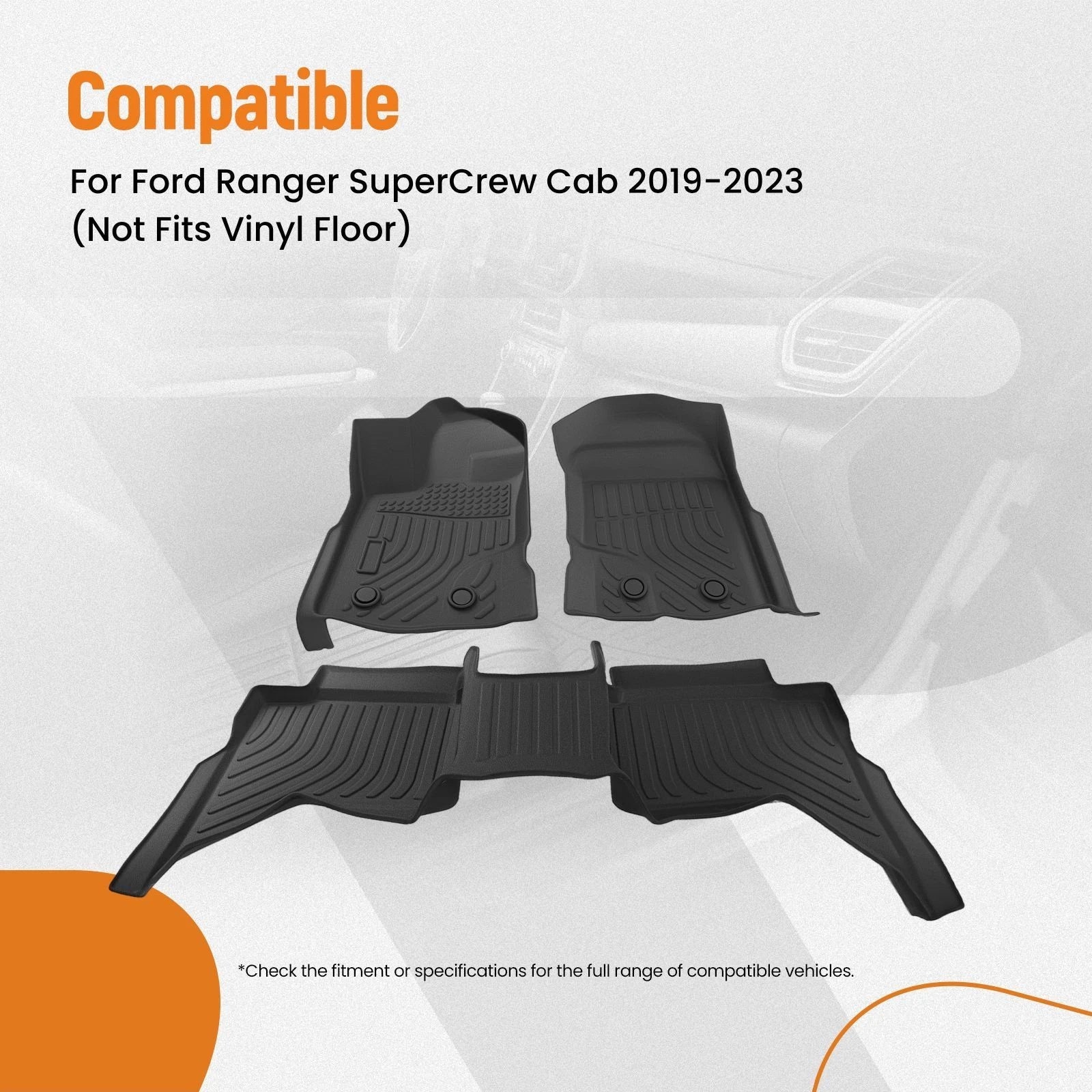 All Weather Floor Mats for Ford Ranger SuperCrew Cab (2019–2023) TPE Rubber