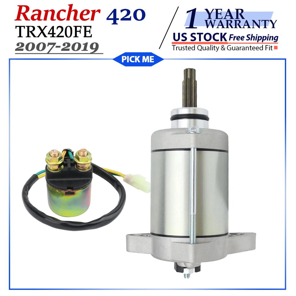 Starter Motor for Honda Rancher 420 TRX420FE (2007–2019) with Relay