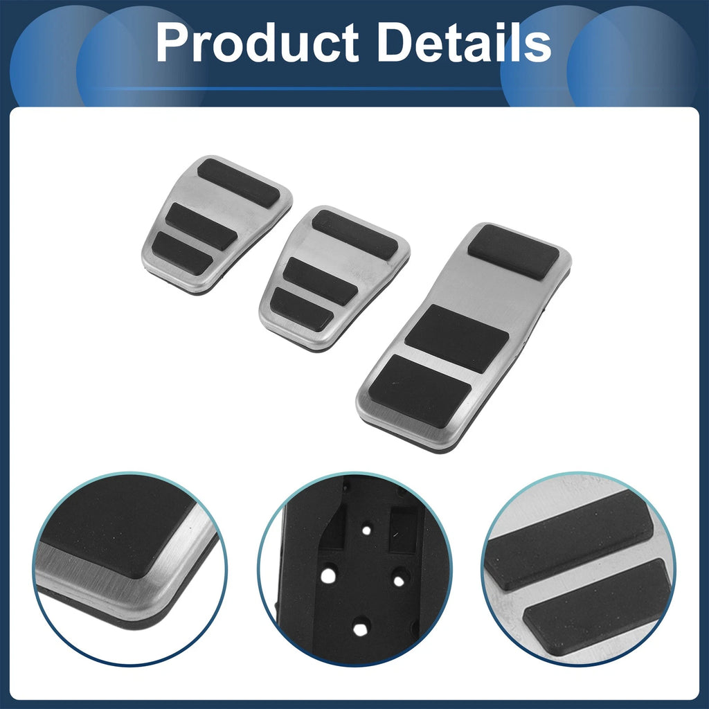 3 Pcs Foot Accelerator Pedal Covers for Ford Fiesta (2007–2012) Silver Tone