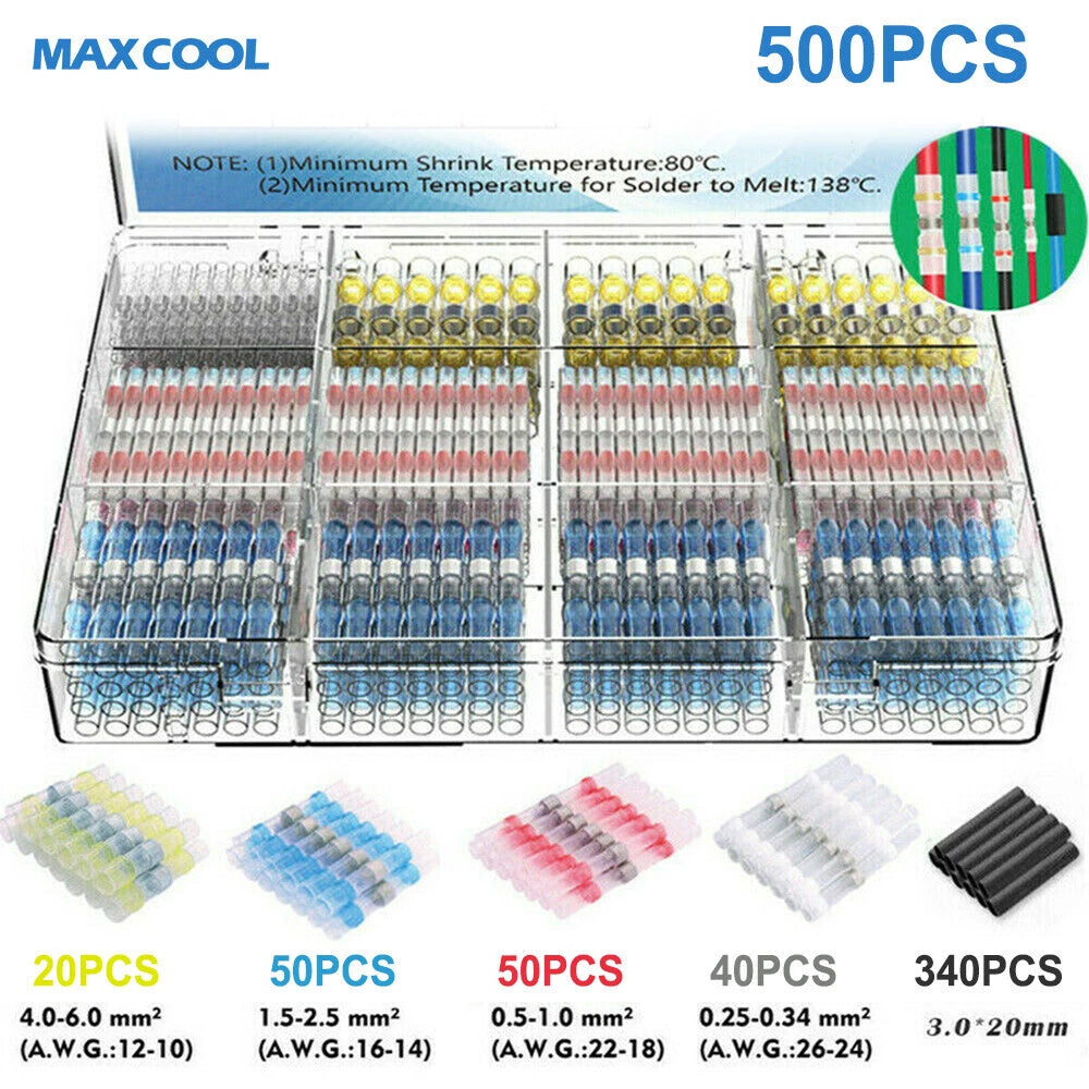 500PCS Waterproof Heat Shrink Butt Wire Connectors Terminals