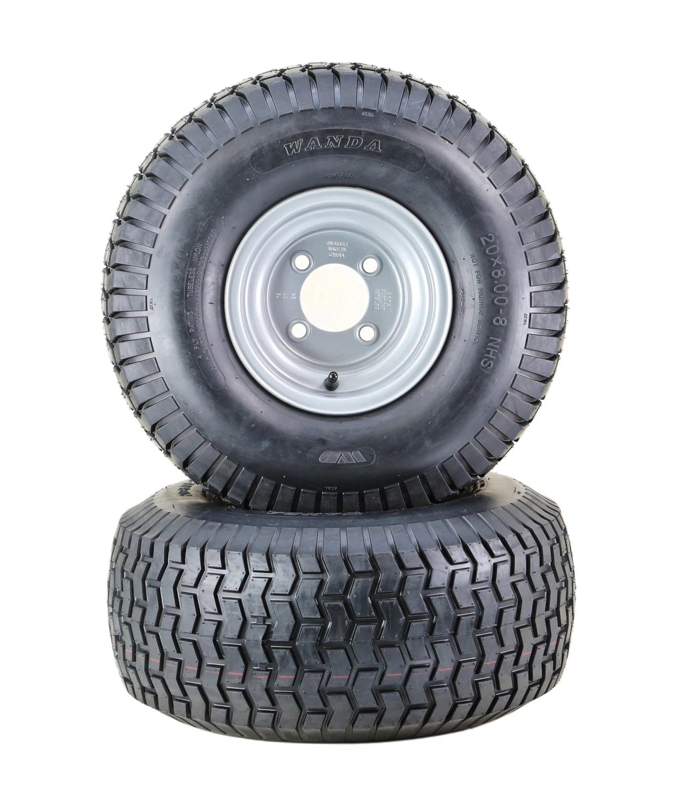 Set of 2 Lawn Mower Tires 20X8-8 4-Ply with 4x4" Silver Wheel-13131