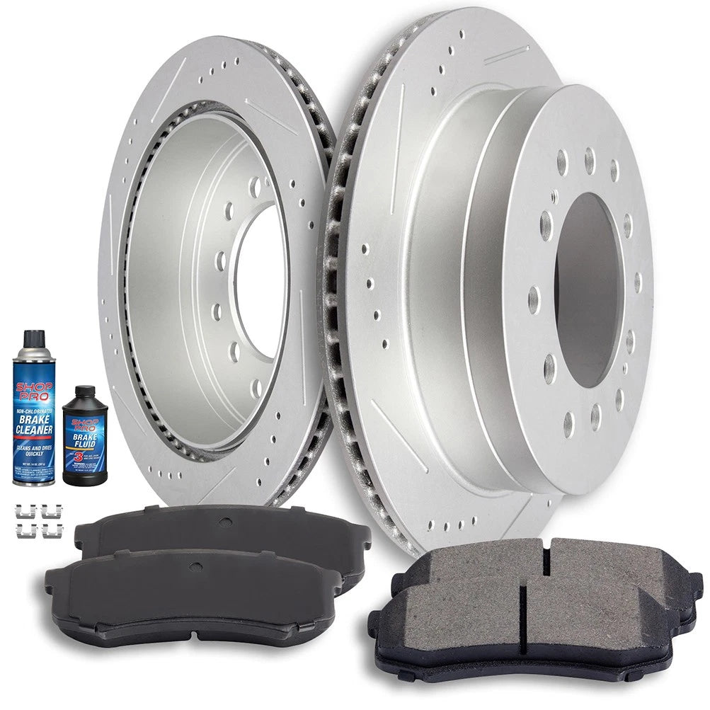 Rear Drilled Slot Brake Discs Rotors and Ceramic Pads for Toyota Sequoia (2001–2007)