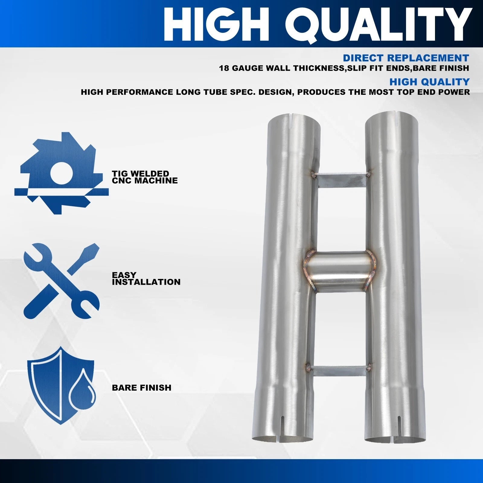 3.5" OD 24" L Dual Exhaust H-Pipe Balance Tube for Universal Fit