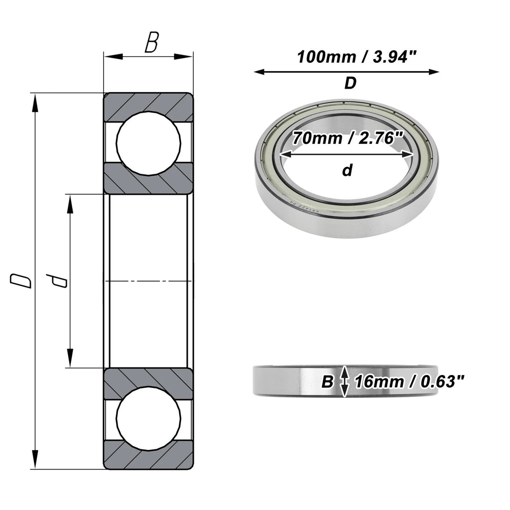 Deep Groove Ball Bearings 6914ZZ for Scooter Skateboard Wheel (70x100x16mm)