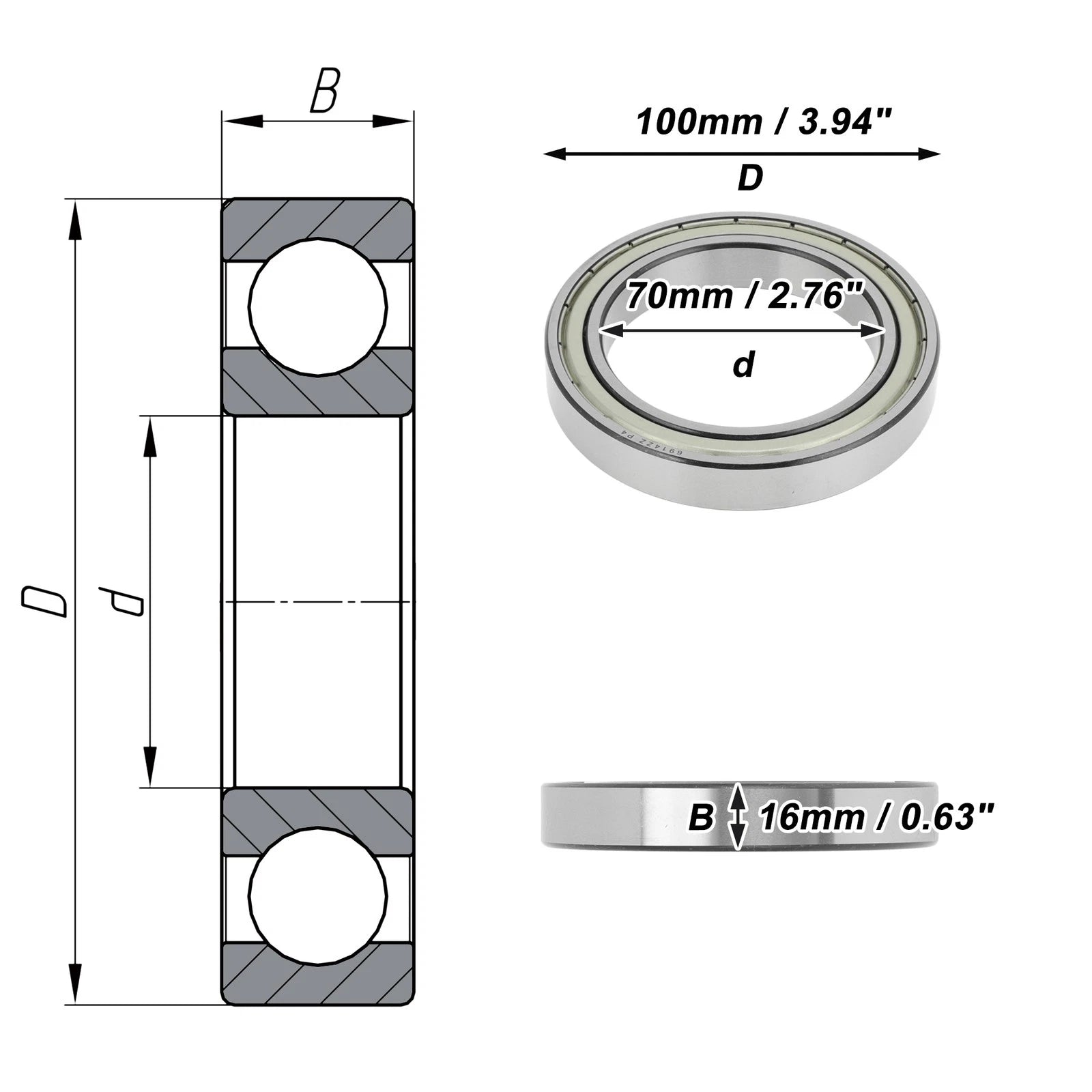 Deep Groove Ball Bearings 6914ZZ for Scooter Skateboard Wheel (70x100x16mm)