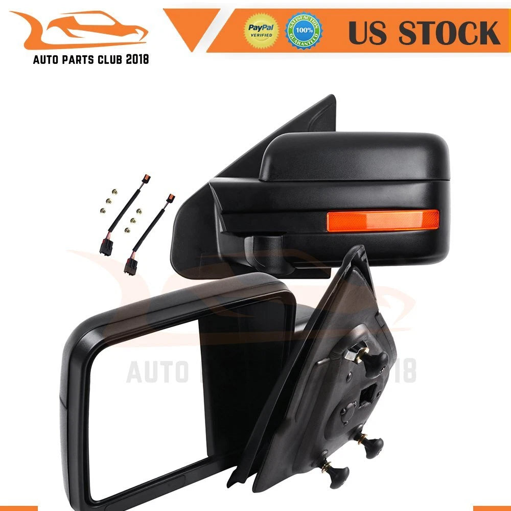 Set of 2 Power Heated Black Tow Mirrors for Ford F-150 (2004–2014)