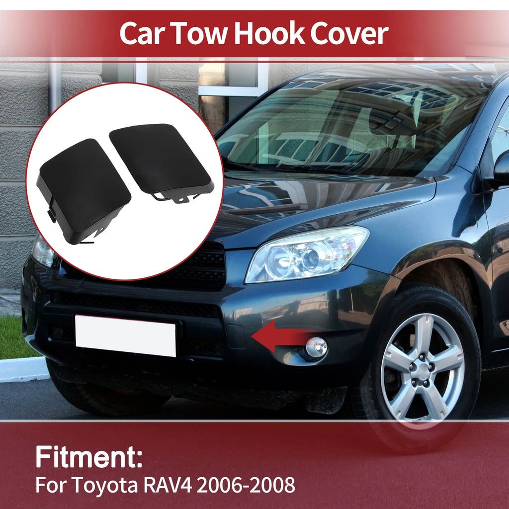 Set of 2 Front Tow Hook Cover Caps for Toyota RAV4 (2006–2008) No.5328642931 Black
