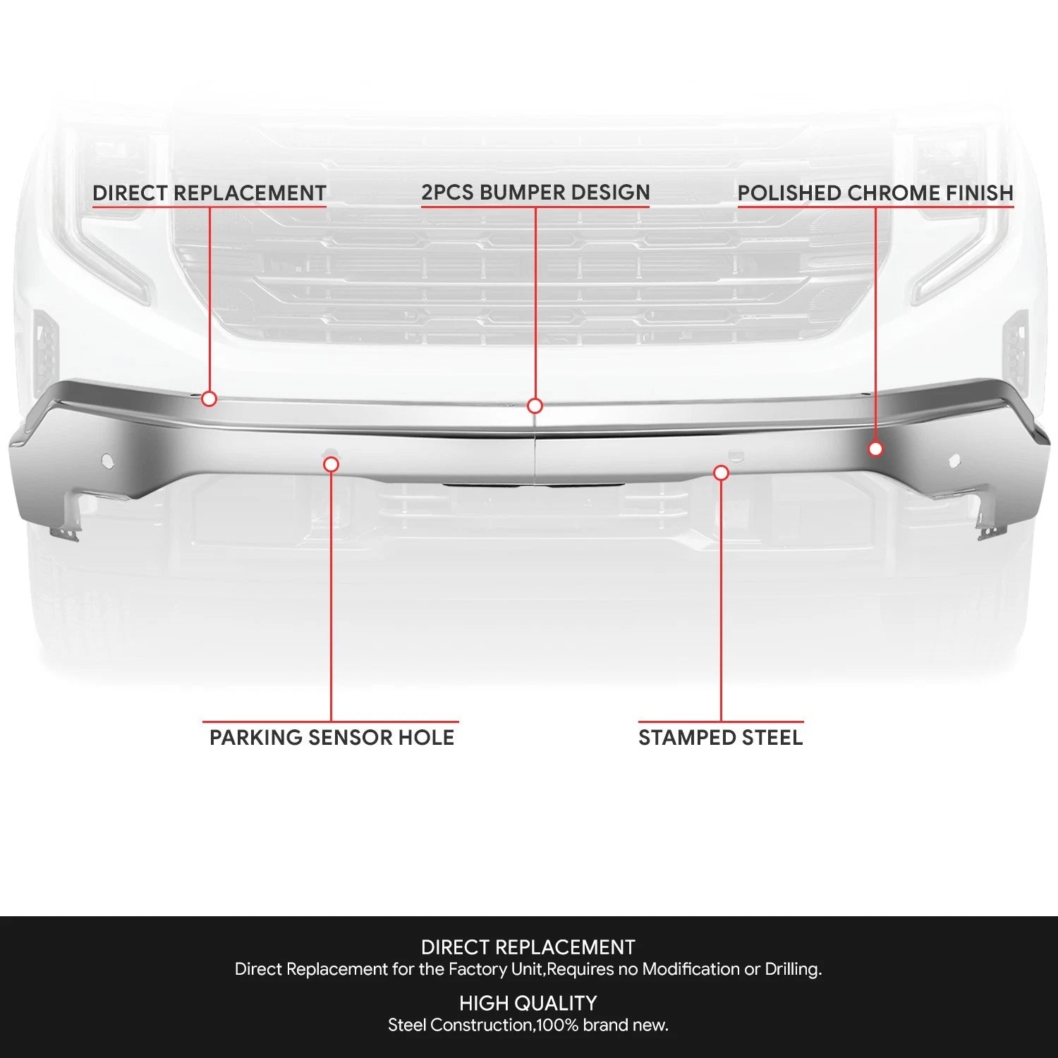 Chrome Front Bumper Impact Bar for GMC Sierra 1500 Limited (2022–2026)