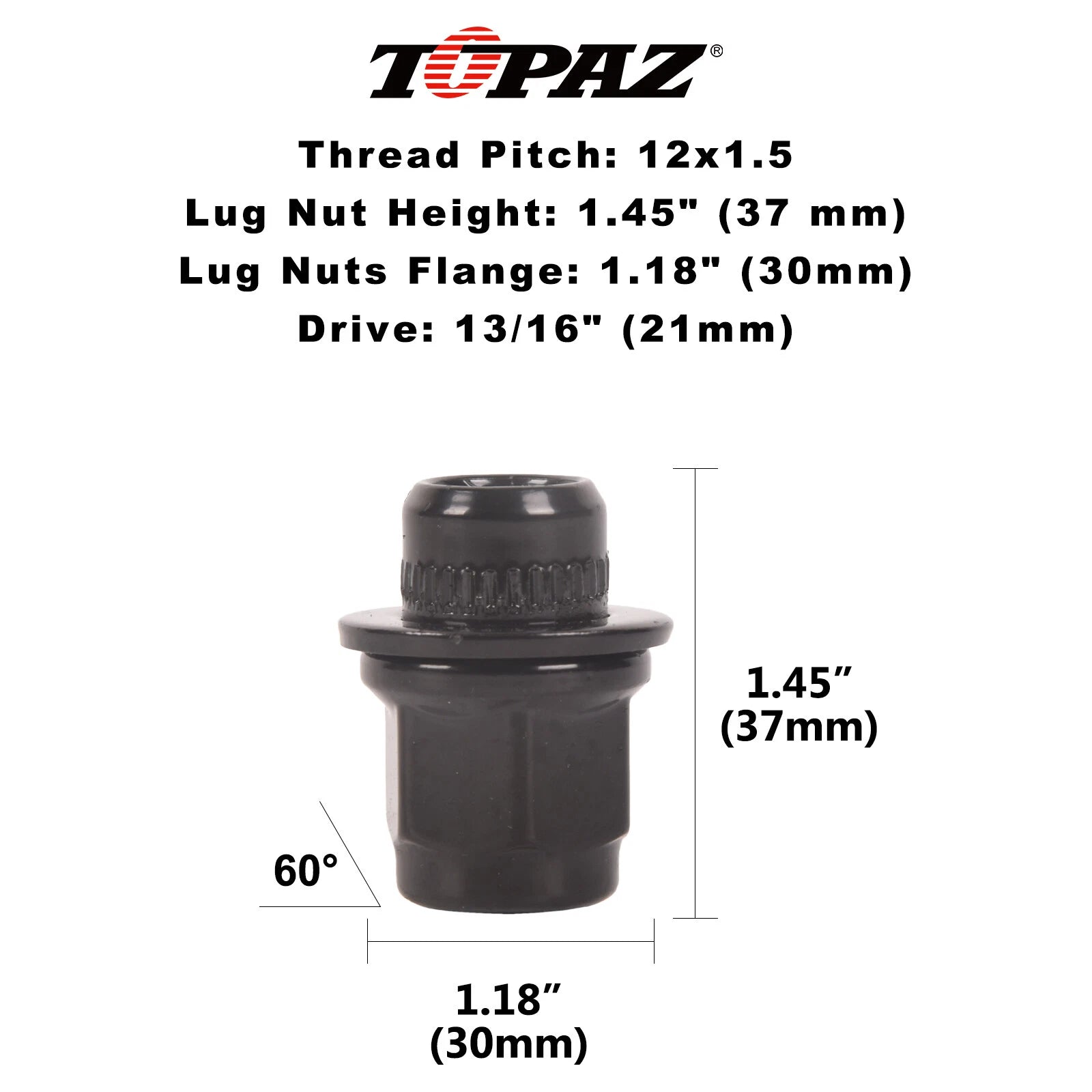 Set of 24 Black 12X1.5 Mag Lug Nuts for Toyota Lexus 4Runner Tacoma