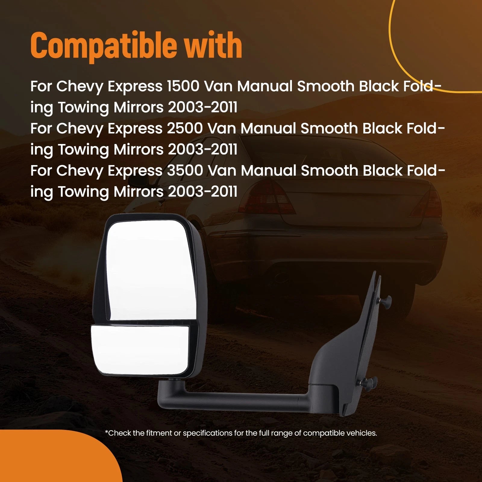 Manual Black Towing Mirror for GMC Savana 2500 (2003–2011) 25894030