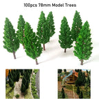 100Pcs 78MM Pine Trees for Train Railroad Landscape Decor