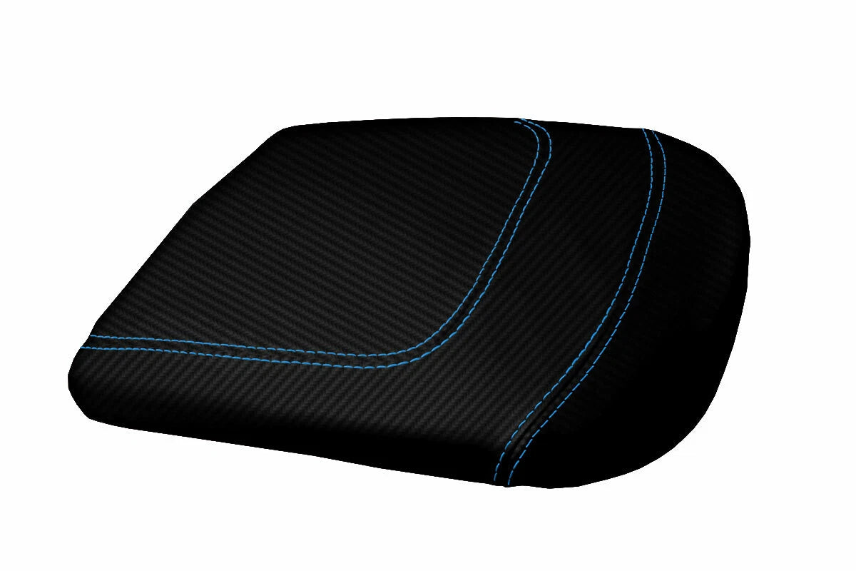 Console Lid Armrest Cover for Ford F150 Lariat (1997–2003) Carbon Fiber Blue Stitch