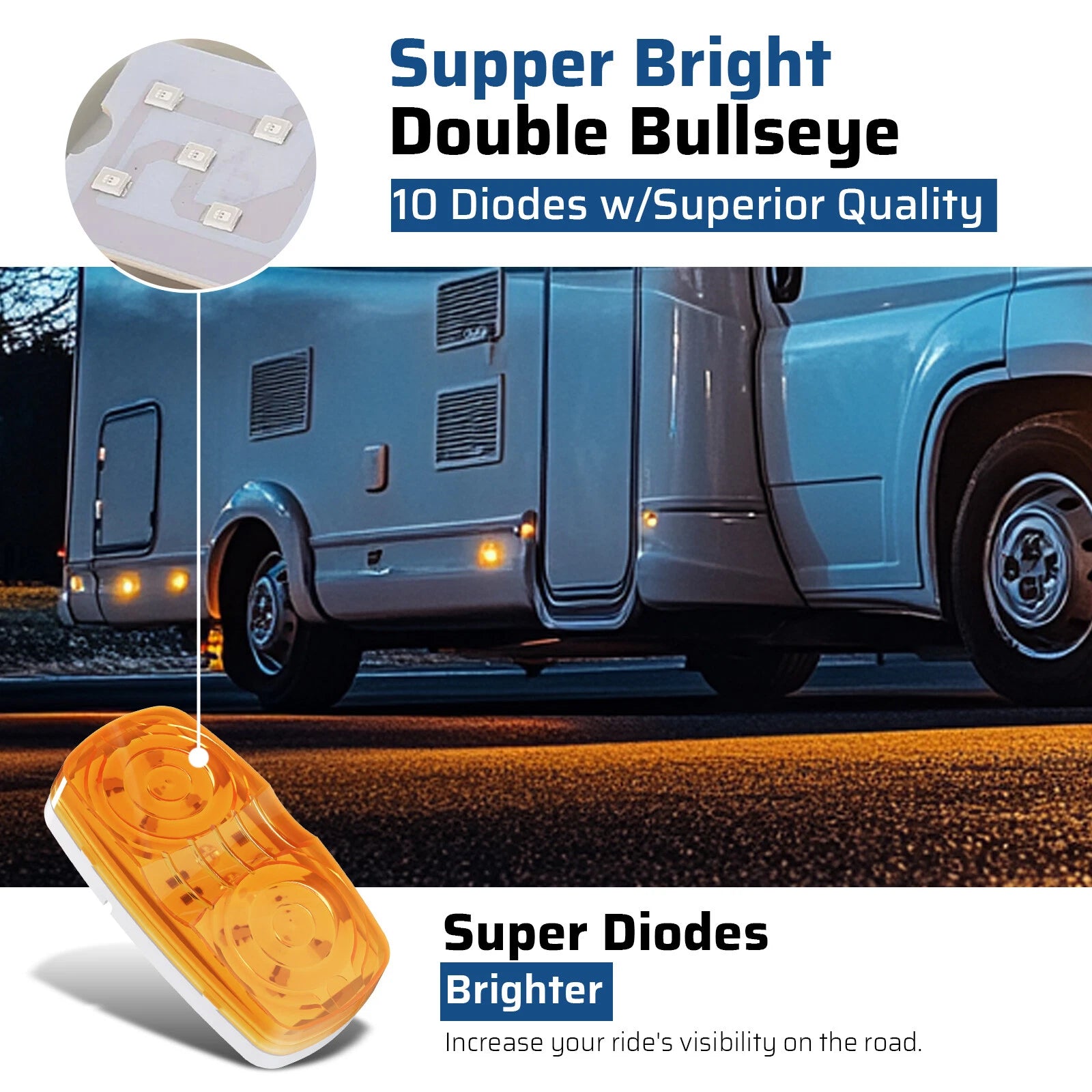 4X Amber LED Trailer Side Marker Light for