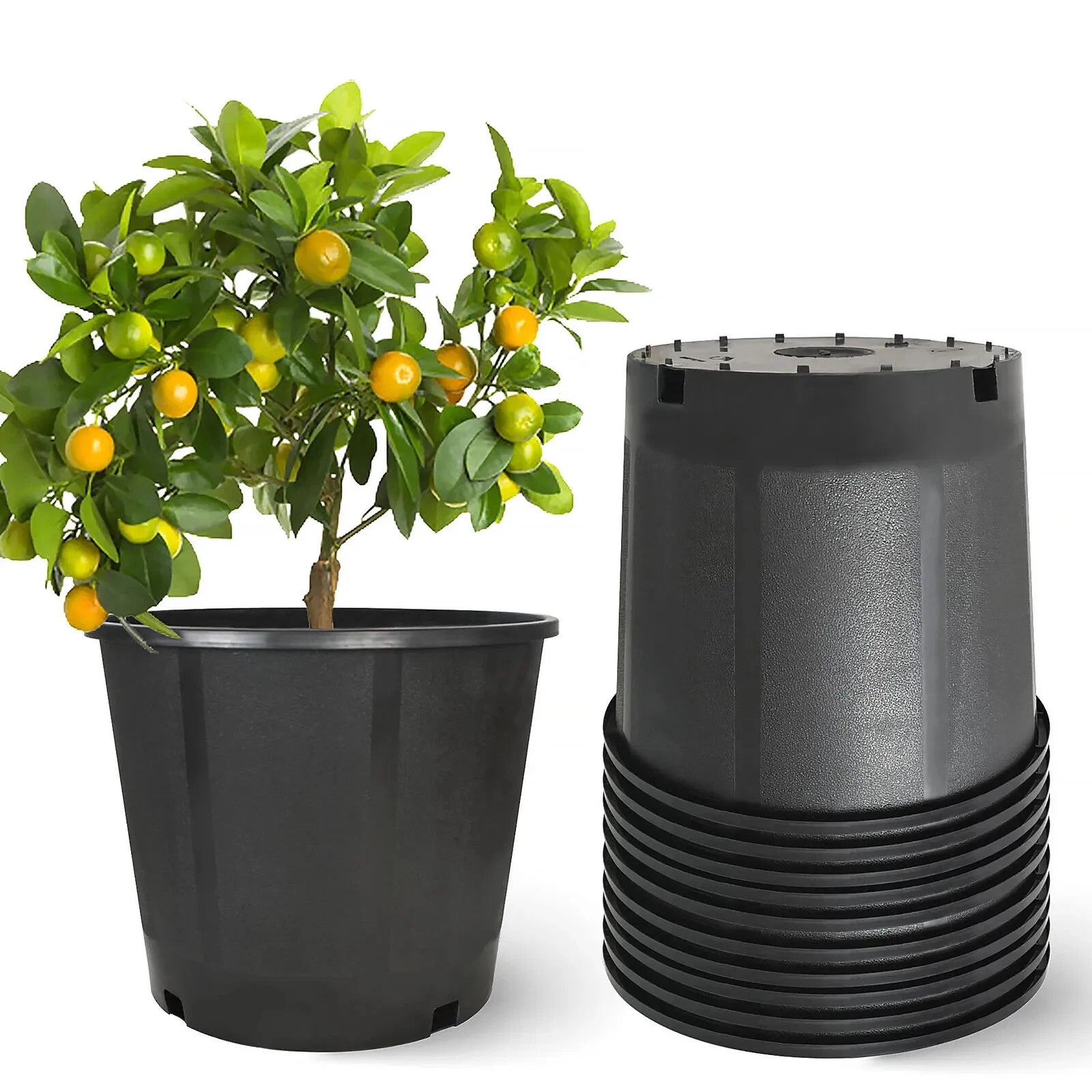 Set of 5 Heavy Duty Plastic Nursery Pots for Plants (1/2/3/5/7/10/15 Gallon)