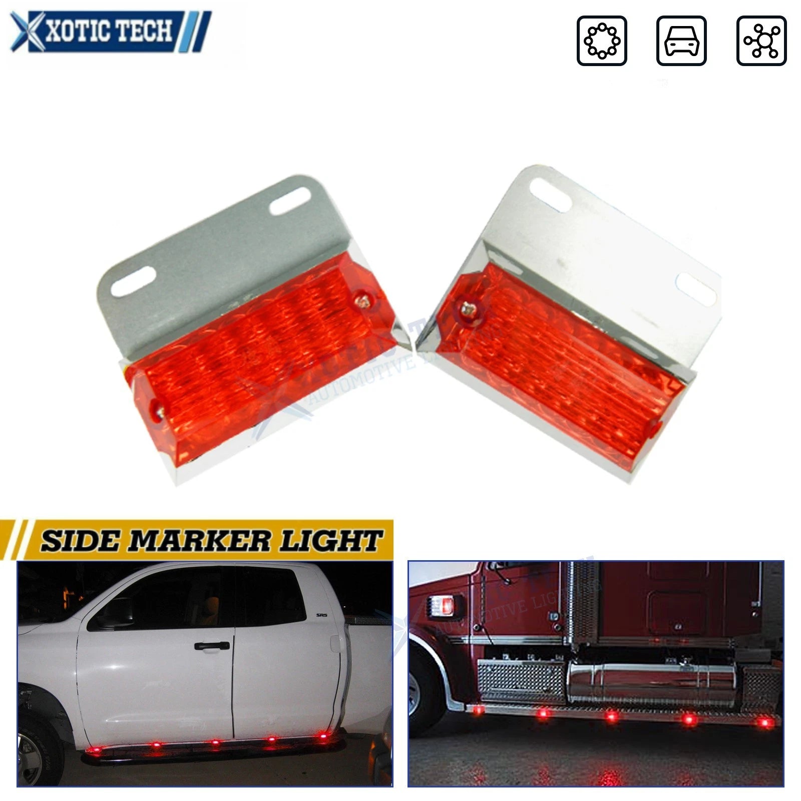 2-Pack Red 12-LED Trailer Side Marker Lights for Commercial Trucks (—–—)