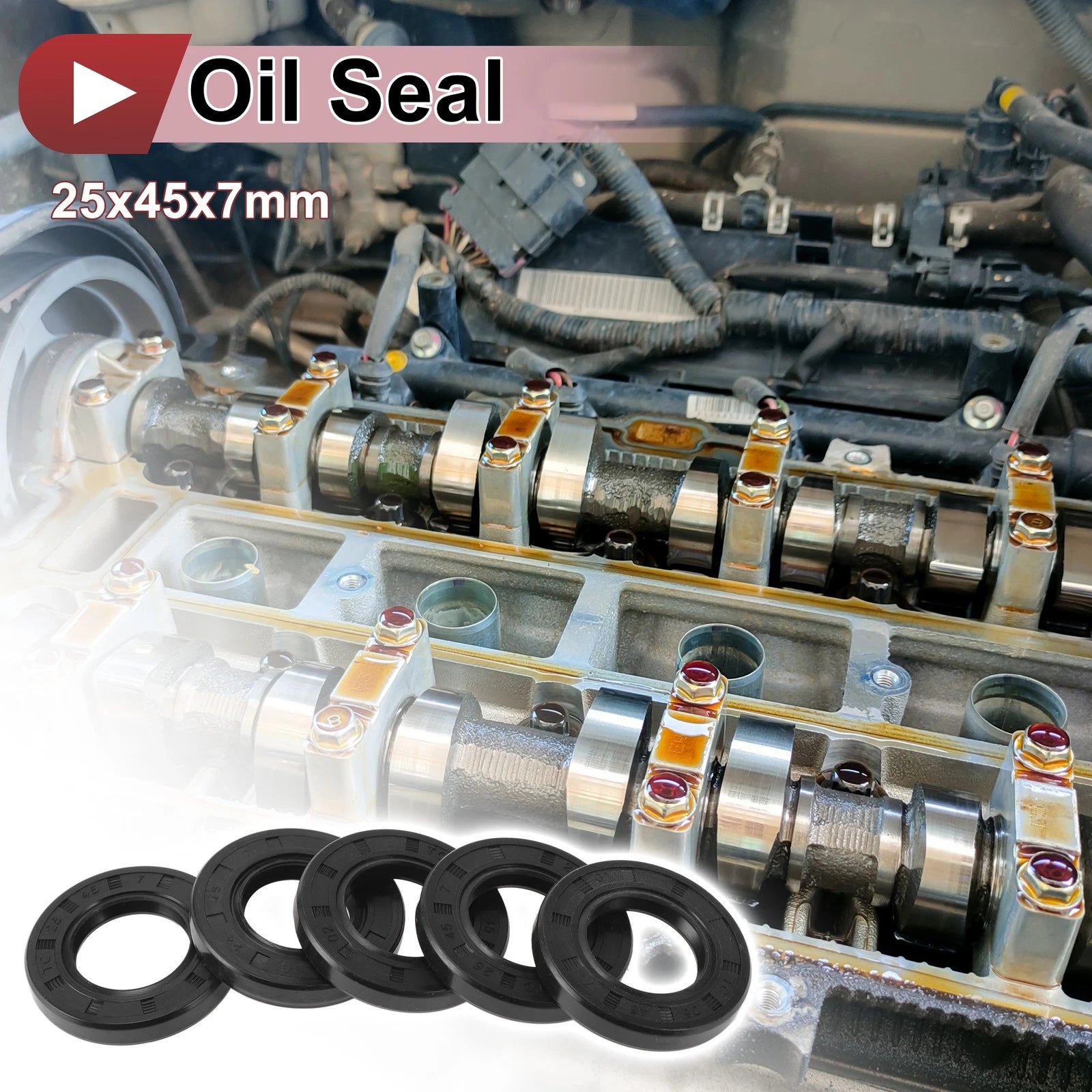 Set of 5 Rotary Shaft Oil Seals 25x45x7mm Nitrile Rubber 70 Durometer