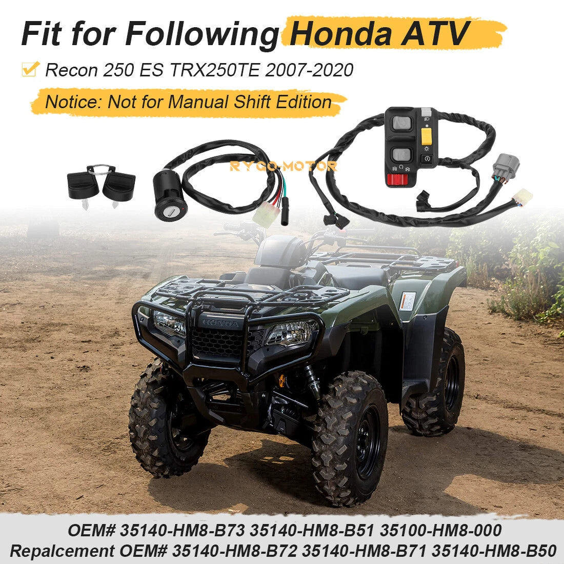 Handlebar & Key Switch for Honda Recon 250 ES TRX250TE (2007–2020)