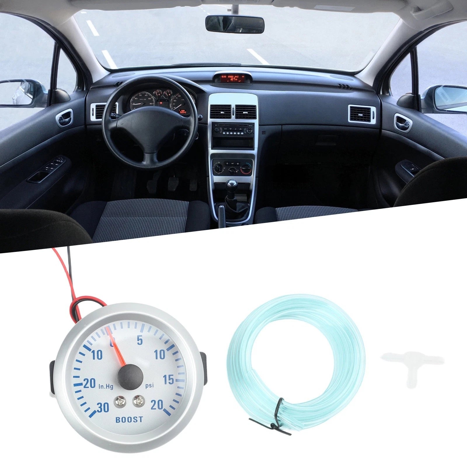 Turbocharger Boost Gauge 12V 52mm for Car Modifications (30-20 PSI) Blue Light