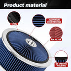 14" Blue Round Deep Dish Air Cleaner Kit for Automotive (Washable Filter, Chrome Lid)